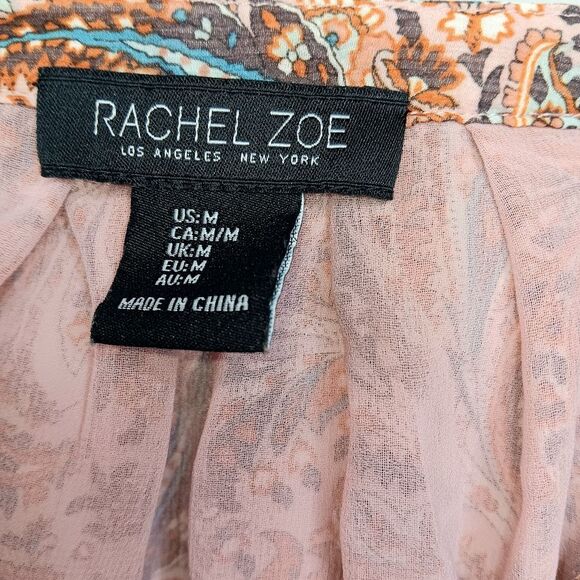 RACHEL ZOE Women’s Neutral Paisley Sheer Blouse Medium Boho Balloon Cropped - Picture 9 of 11
